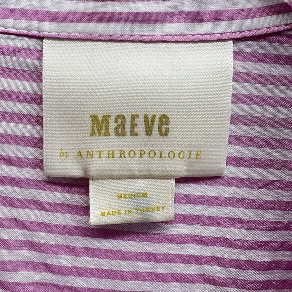 Maeve Anthropologie Blouse Women M Button Down Roll Tab Sleeves Striped Pink - Picture 6 of 12